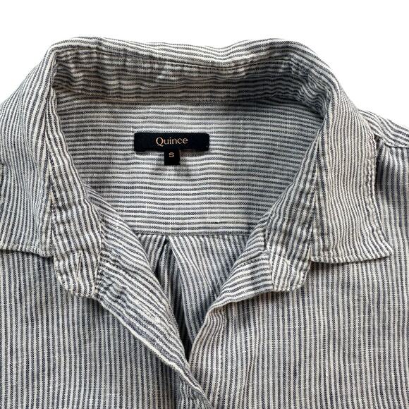 Quince Button-Up Shirt Women's Size Small Blue/White Striped Long Sleeves Linen - Picture 9 of 12